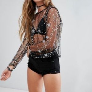 NWOT Motel Rocks sheer celestial top size Large